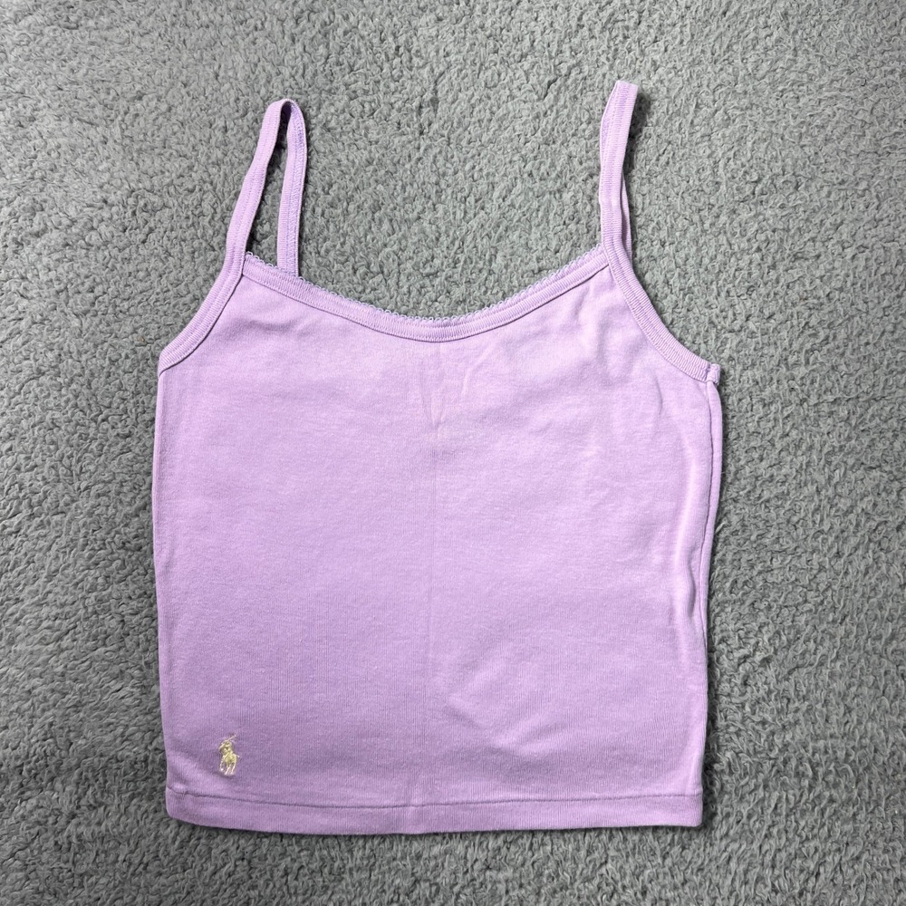 Ralph Lauren Camisole Girls Large Purple Cotton Ribbed‎ Logo Tank Top VTG NWT